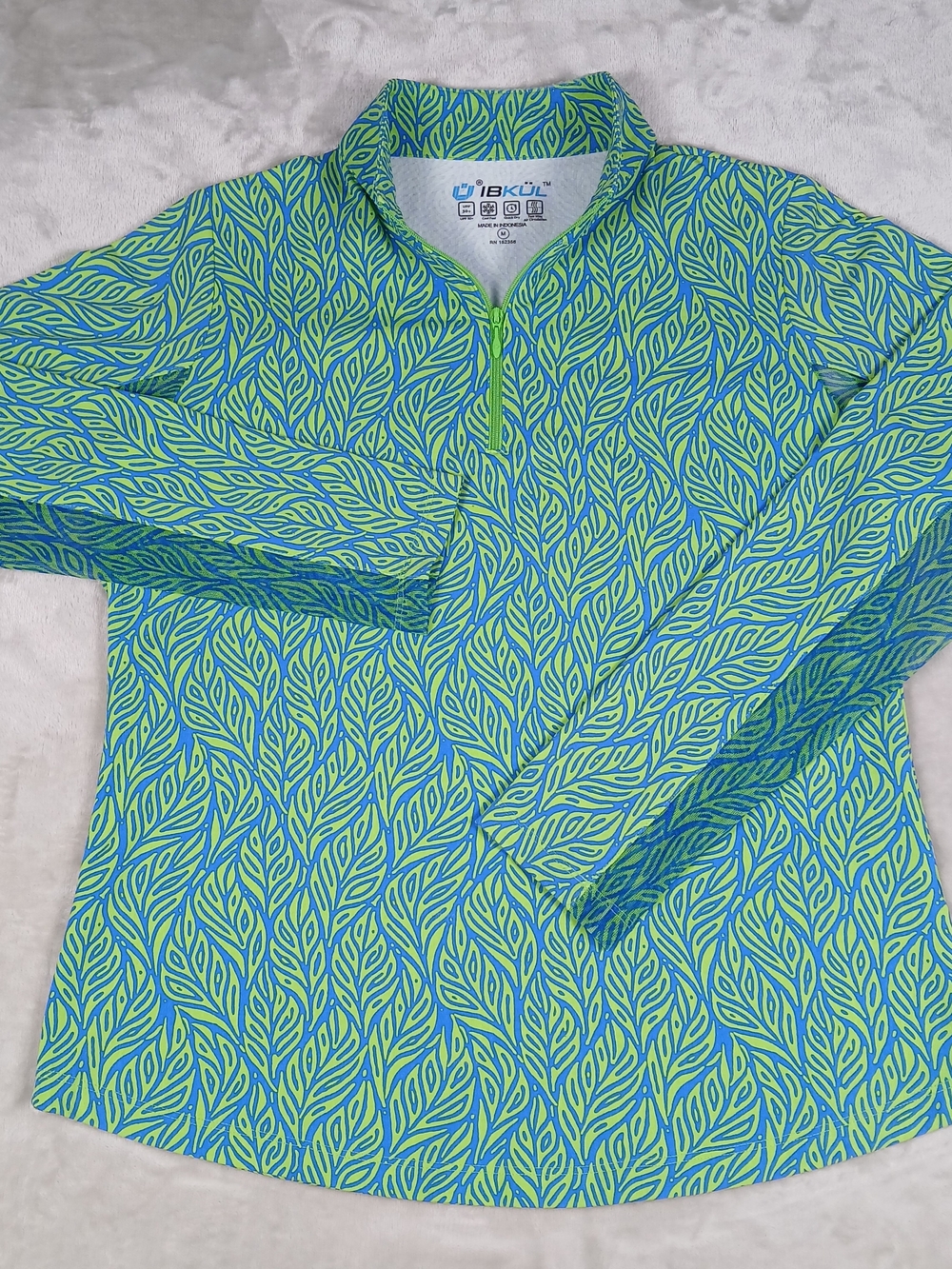 IBKUL 1/4 Zip M Women's Long Sleeve Shirt Leaf Print Golf Performance UPF 50
